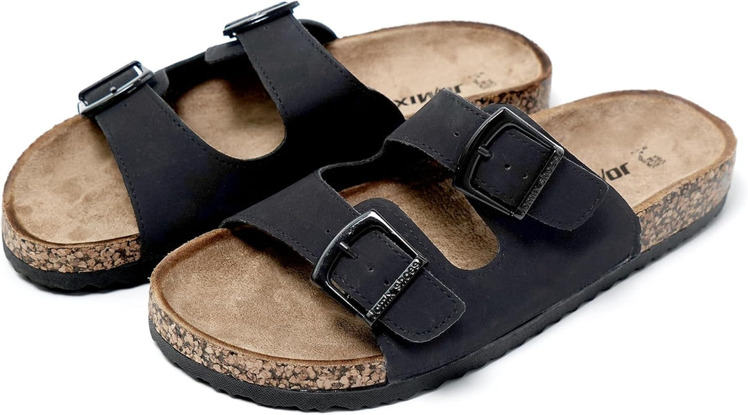 JOMIX Sommer Pantoletten Herren Kunstleder Sandalen Weiche Cork Fussbett Latschen Flache Strandschuh