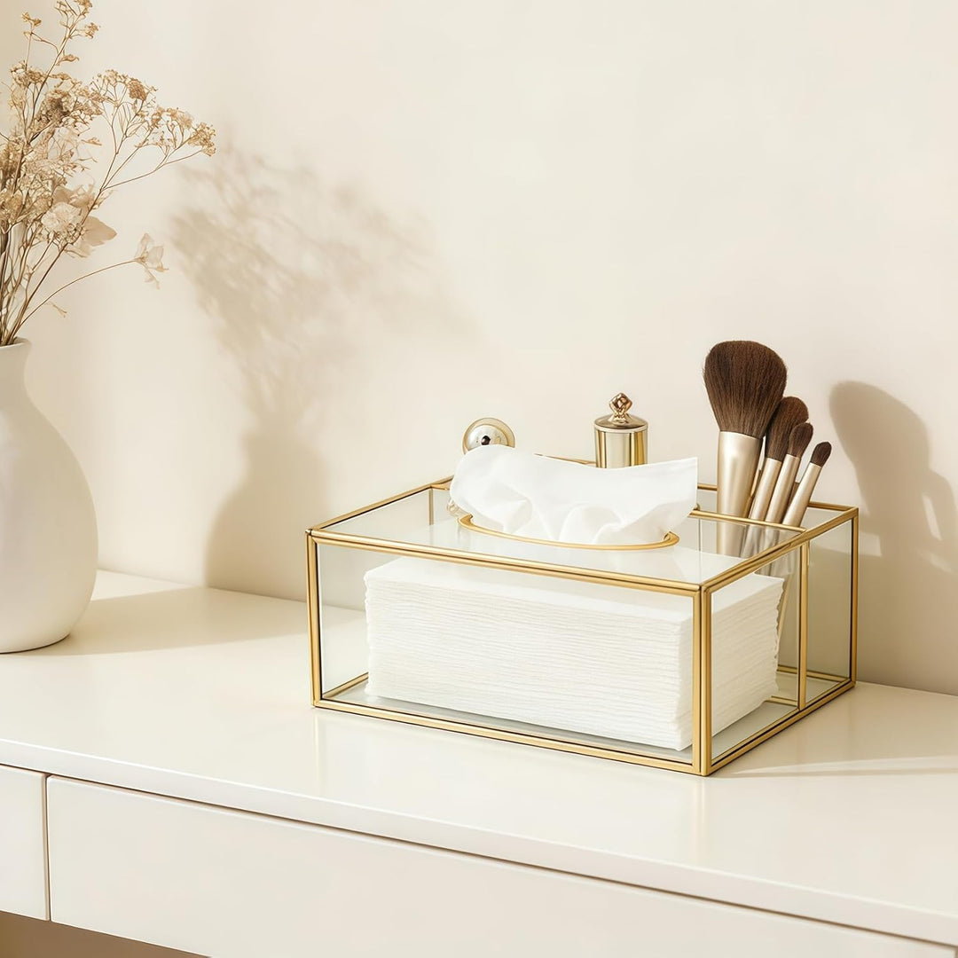 SLHEQING Make up Organizer Beauty Organizer Tray Schmuck Pinselhalter Gold, Glas Kosmetikbox, Klar D