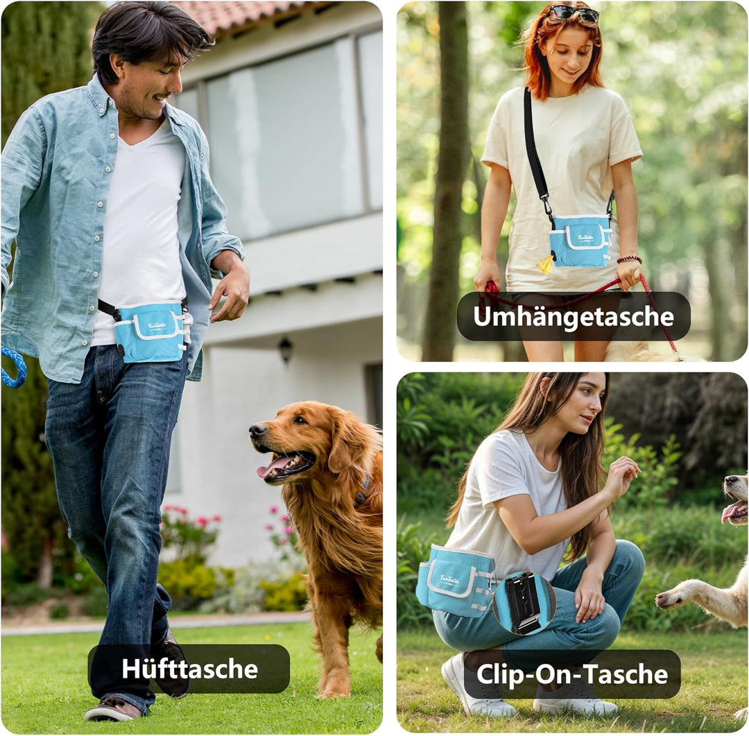 Hunde Leckerlibeutel mit Magnet-Verschluss & 3-Tragearten - 900D wasserfester Futterbeutel, 4 Fächer