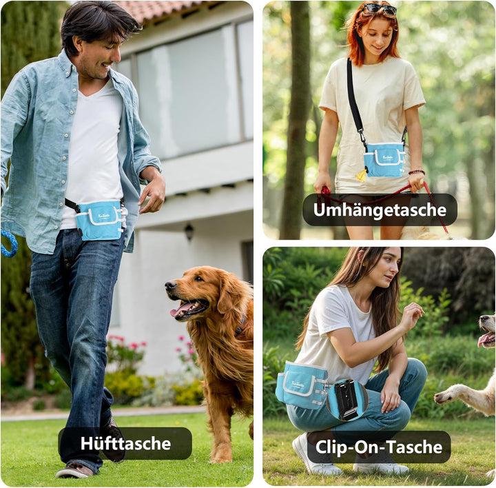Hunde Leckerlibeutel mit Magnet-Verschluss & 3-Tragearten - 900D wasserfester Futterbeutel, 4 Fächer