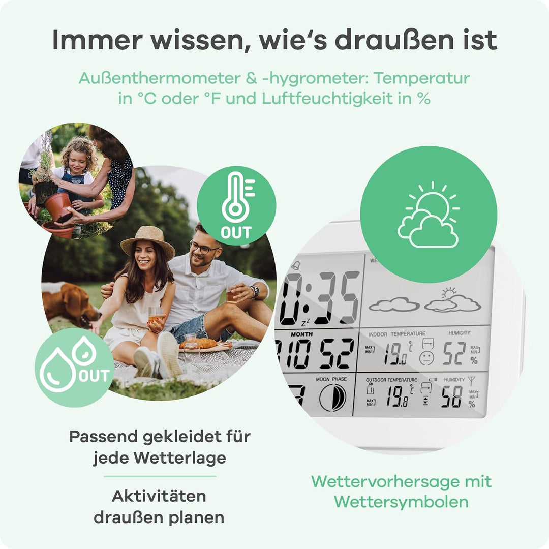 Mebus Funk-Wetterstation mit Aussensensor, Komfort-Indikator, Anzeige von Temperatur, Luftfeuchtigke