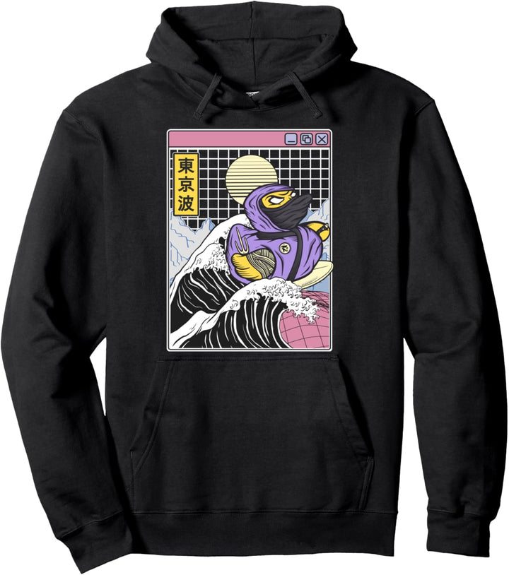 Ninja Badeente Surfing Kanagawa Wave Japan Vaporwave Pullover Hoodie