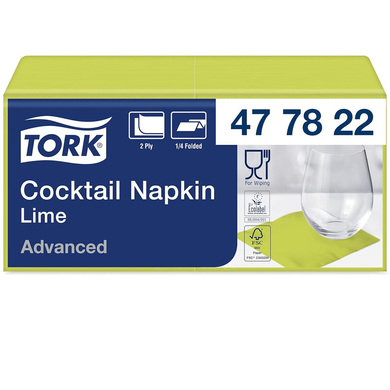 Tork 477822 Cocktailservietten Limone / Cocktail Serviette in Advanced Qualität mit 1/4 Falz / 12 x