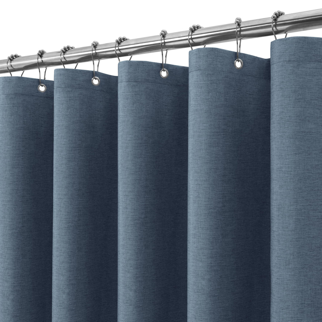 VANZAVANZU Duschvorhang Leinen mit Metall Duschvorhangringe Stoff Textil Badewannenvorhang Anti Schi