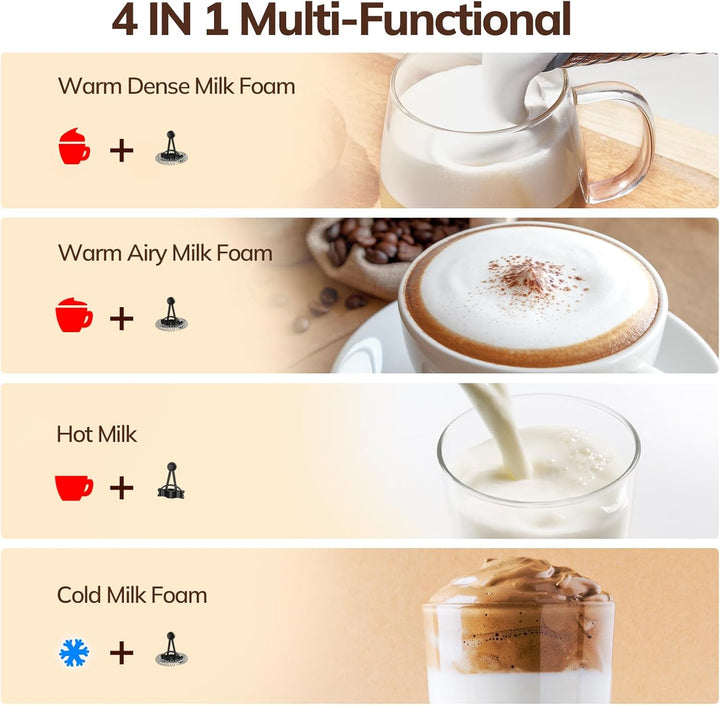 Morpilot Milchaufschäumer Elektrisch, Automatischer Milchaufschäumer 4 in 1, Geeignet für Heissen un