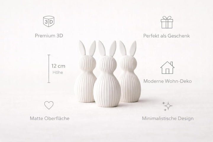 ALBA Hasen Deko 3er Set 12 cm – 3D Druck Deko Figuren im Skandinavischen Stil – Moderne Osterdeko Mi