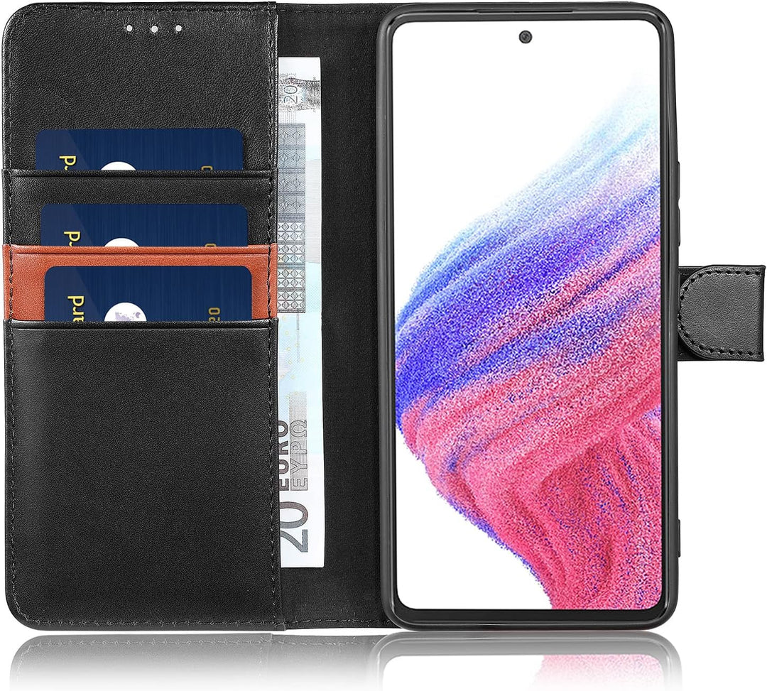 LENSUN Echtleder Hülle für Samsung Galaxy A53, Handyhülle [Echtes Leder] [Magnetverschluss] [RFID Sc