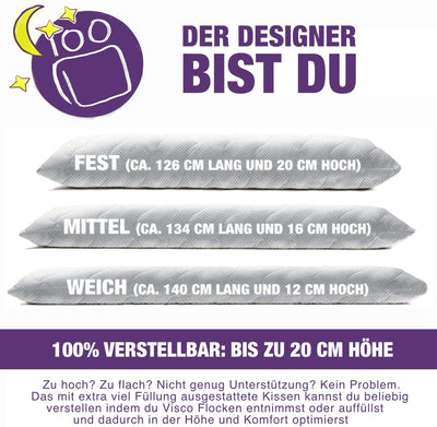 Traumreiter Seitenschläferkissen mit Bezug Baumwolle Bleu,Extra breit & Memory Foam, Visco Dream XL1