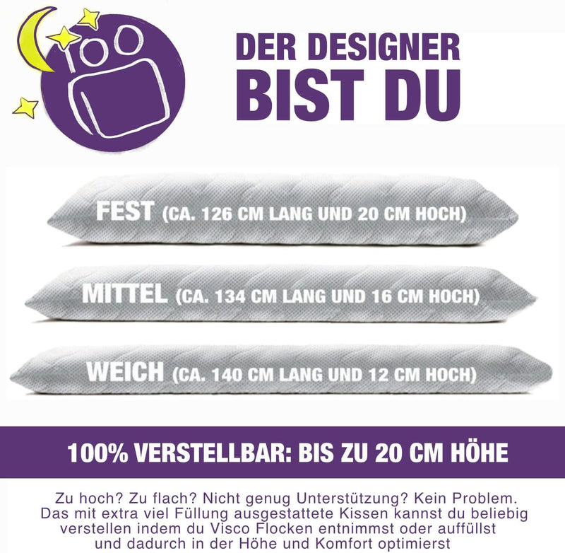 Traumreiter Seitenschläferkissen mit Bezug Baumwolle Bleu,Extra breit & Memory Foam, Visco Dream XL1