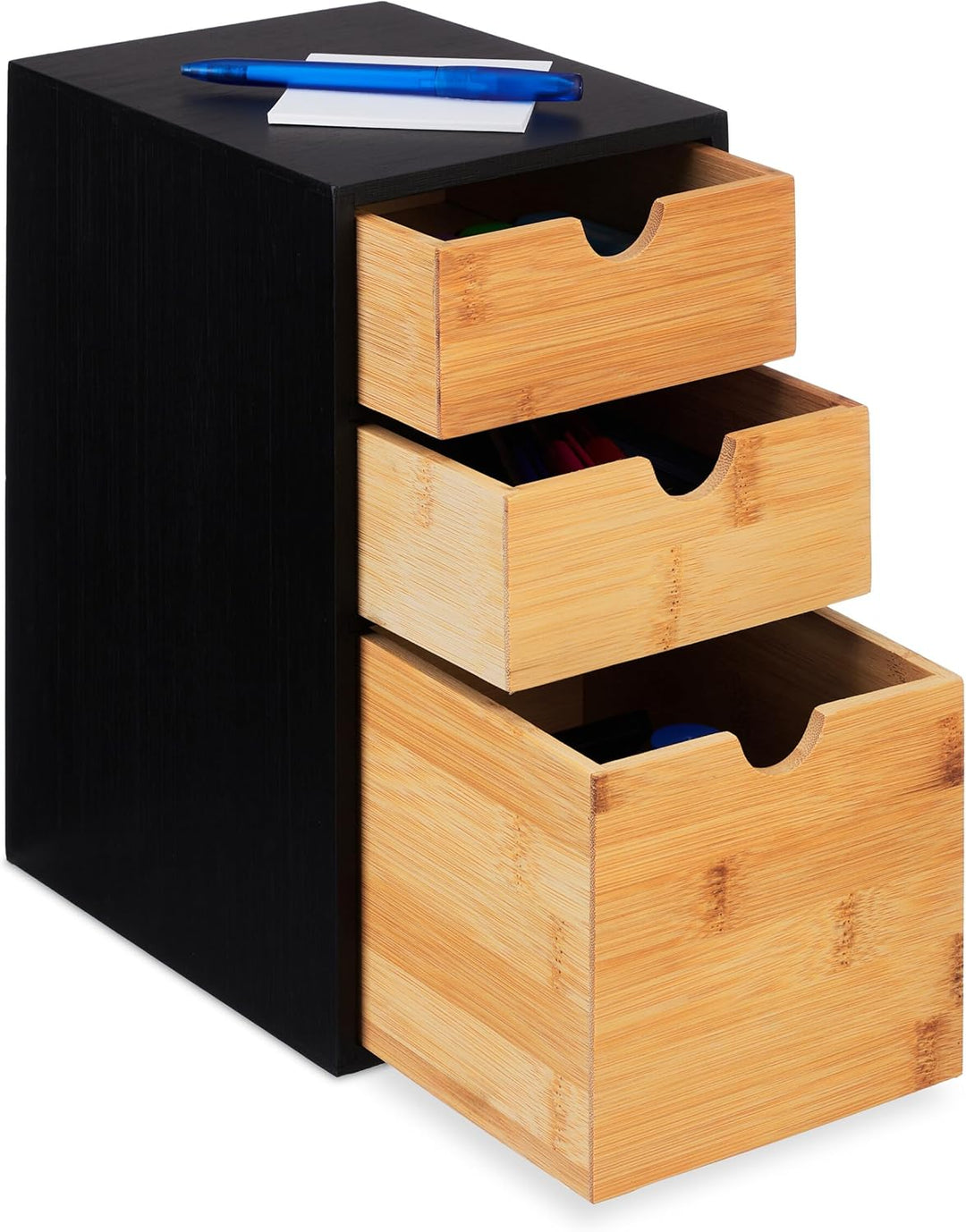 Relaxdays Schubladenbox, Bambus, 3 Schubladen, HxBxT: 28 x 17 x 21,5 cm, Schreibtisch Organizer, Bür
