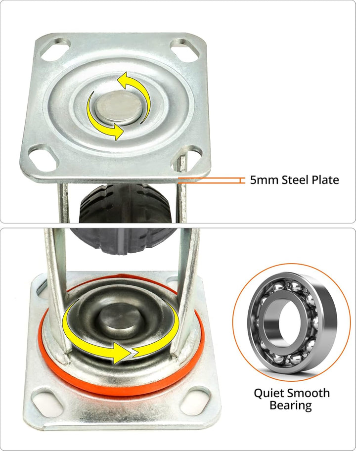 QWORK® 4 Stück 200mm schwerlastrollen - bis 280 kg pro rolle - stossdämpfung lenkrollen für möbeltra