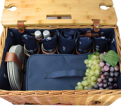 Les Jardins de la Comtesse - Picknickkorb aus Weide und Leder Saint-honoré in blau, mit abnehmbarem