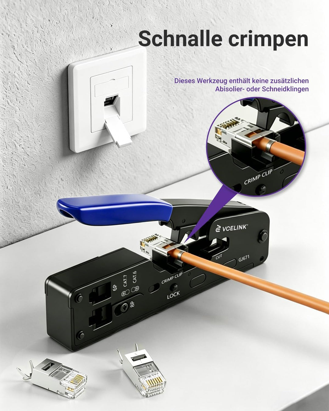VCELINK GJ671BL Crimpzange RJ45 Presszange für stecker, Netzwerk Werkzeug für CAT 7/CAT 6A/CAT 6/CAT