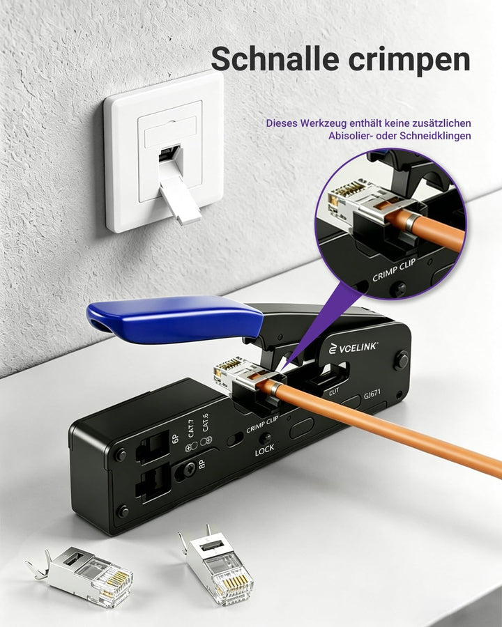 VCELINK GJ671BL Crimpzange RJ45 Presszange für stecker, Netzwerk Werkzeug für CAT 7/CAT 6A/CAT 6/CAT