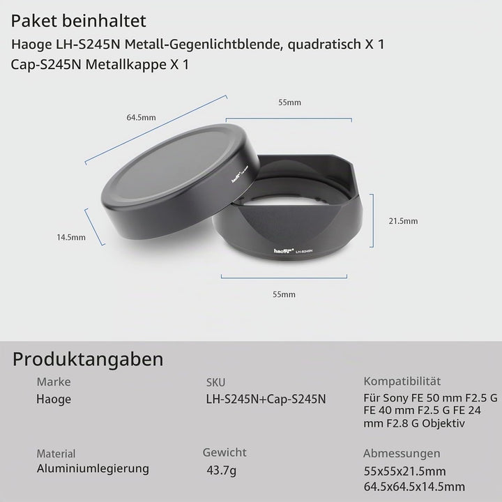 Haoge LH-S245N Gegenlichtblende für Sony FE 50 mm F2.5 G FE 40 mm F2.5 G FE 24 mm F2.8 G Gegenlichtb