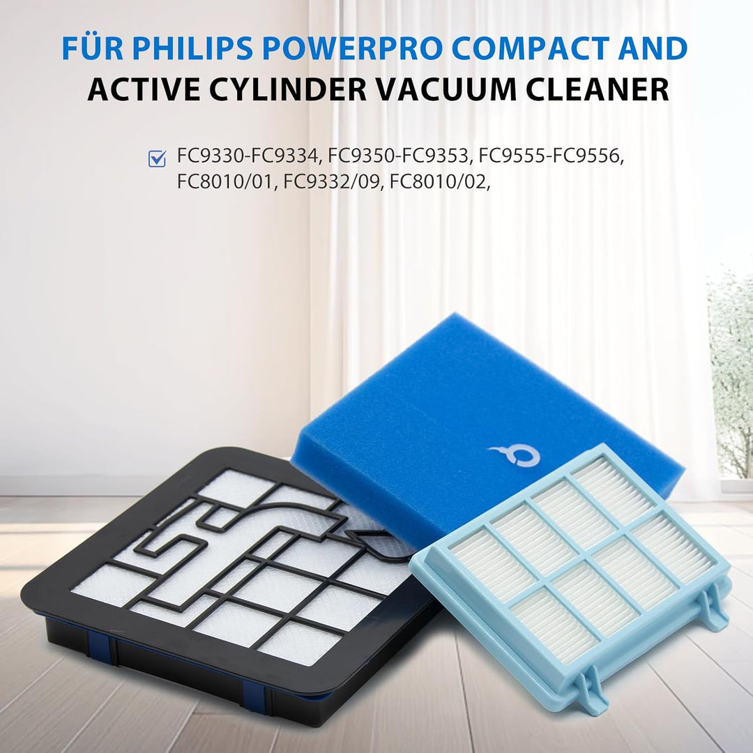 3 Stück FC8010/02 Filter für Philips PowerPro Compact 3000 Series Staubsauger FC9332/09 & FC9331/09