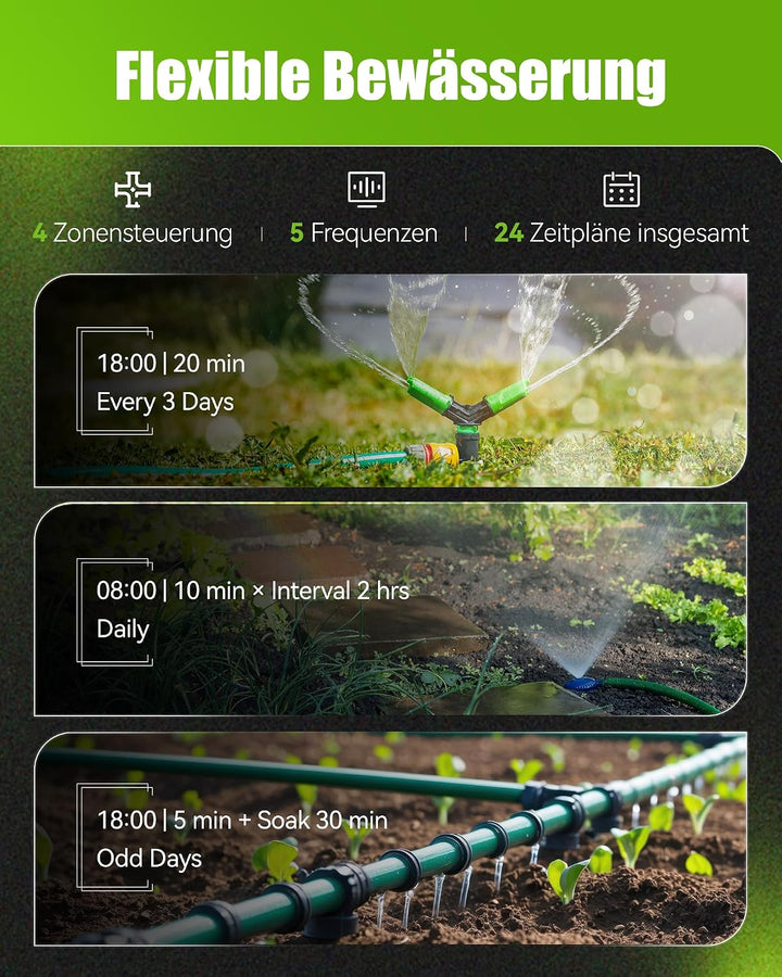RAINPOINT Bewässerungscomputer WLAN mit Gateway, 4 Ausgänge mit Messing EIN-/Ausgang, Wetter- &amp; bode