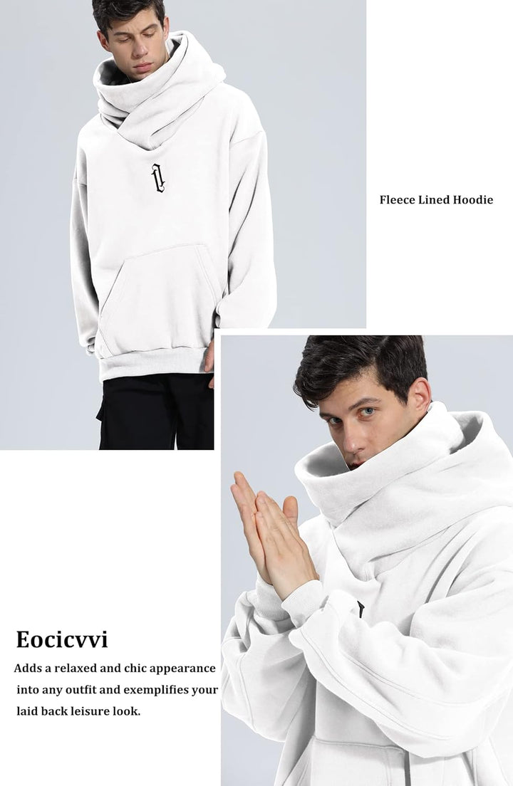 Eocicvvi Pullover Herren Rollkragen Hip Hop Fleece Pulli Kapuzenpullover Hoodie Sweater Sweatshirt M