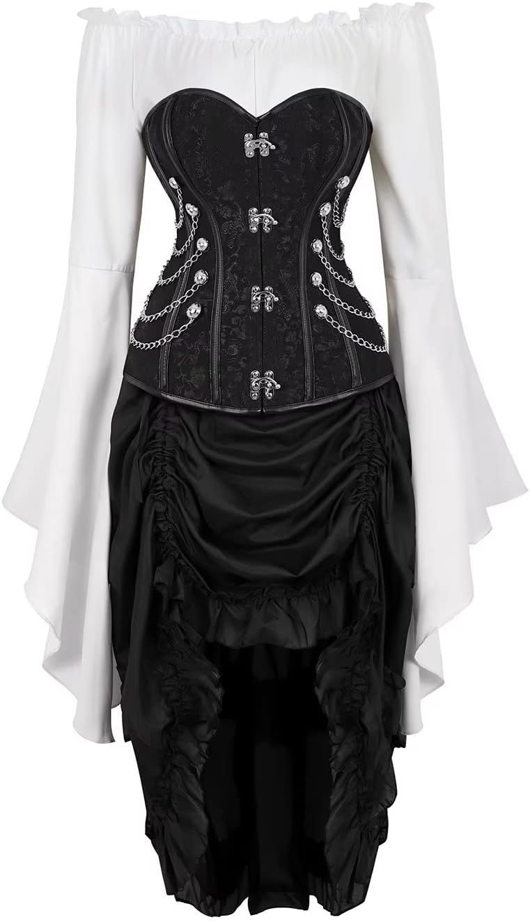 Jutrisujo steampunk Korsett Corsage Kleid leder Bustier corsagenkleid spitze Kostüm burlesque Damen