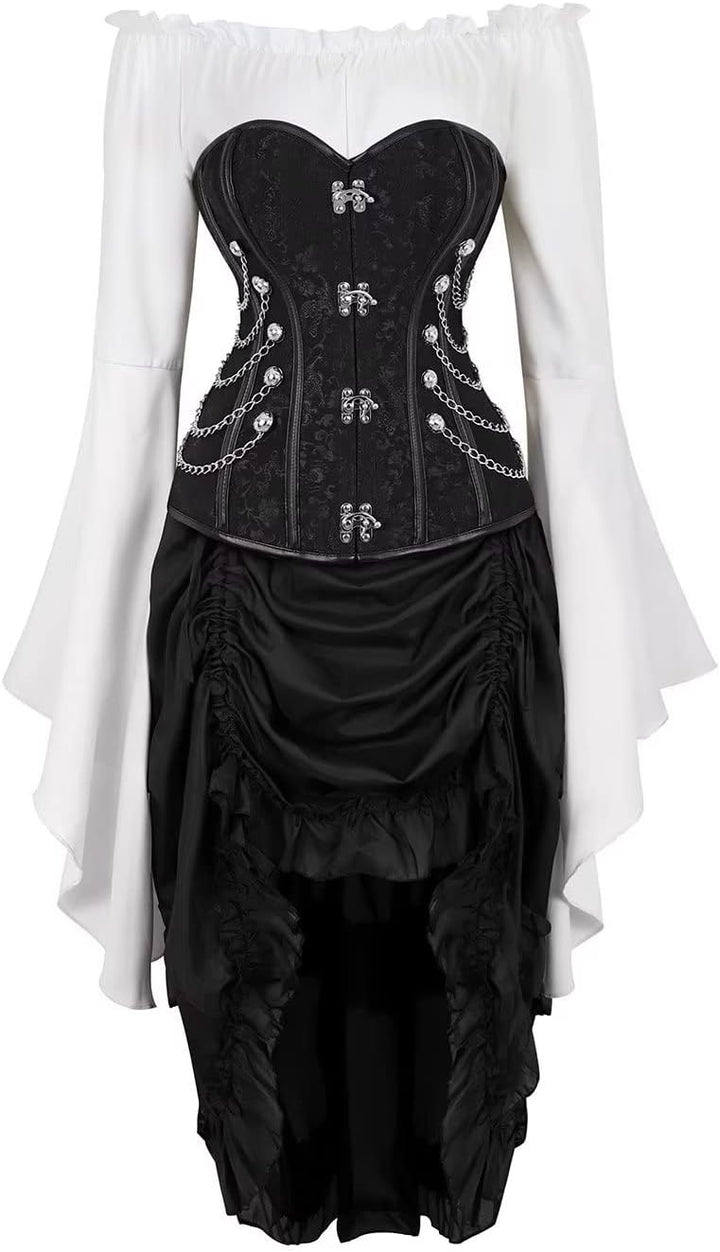 Jutrisujo steampunk Korsett Corsage Kleid leder Bustier corsagenkleid spitze Kostüm burlesque Damen