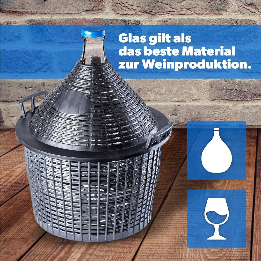 KADAX Glasballon 15L, Gärballon mit Kunststoffkorb, Gummistopfen, schmale Öffnung, Weinballon, Flasc