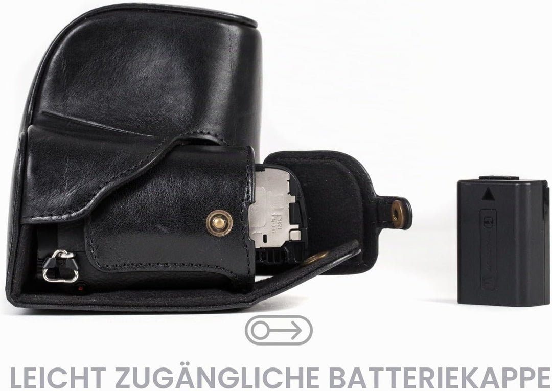 MegaGear Sony Alpha A6300, A6000 (16-50 mm) Ever Ready Echtleder Kamera-Case mit Trageriemen und Bat