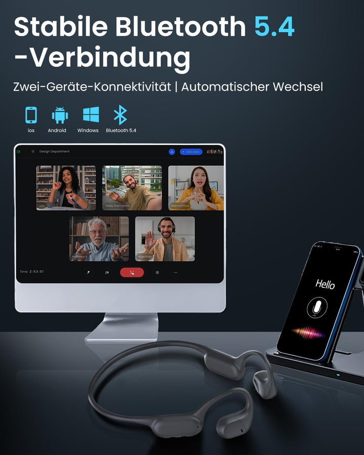 HIFI WALKER Open-Ear Kopfhörer mit MP3 32GB, Bluetooth 5.4 Sport Kopfhörer mit Luftleitung, Leicht K