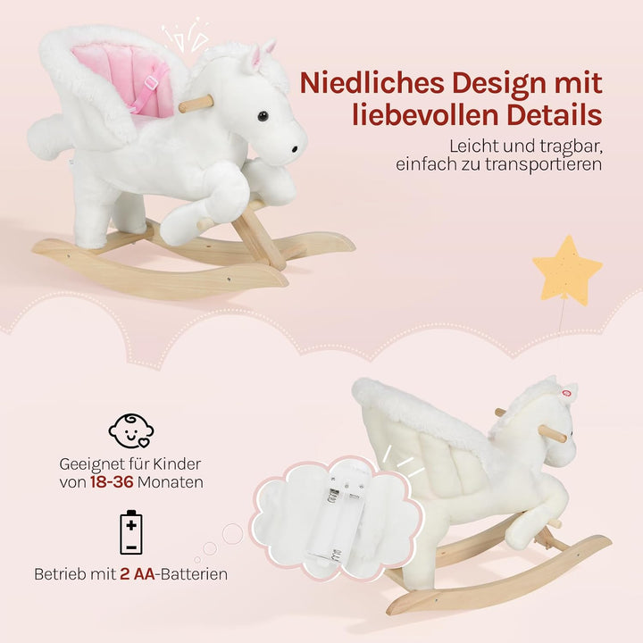 WOLTU Schaukelpferd Baby Schaukeltier Schaukelsitz Plüsch Schaukelspielzeug mit Gurt,PP-Baumwolle, W