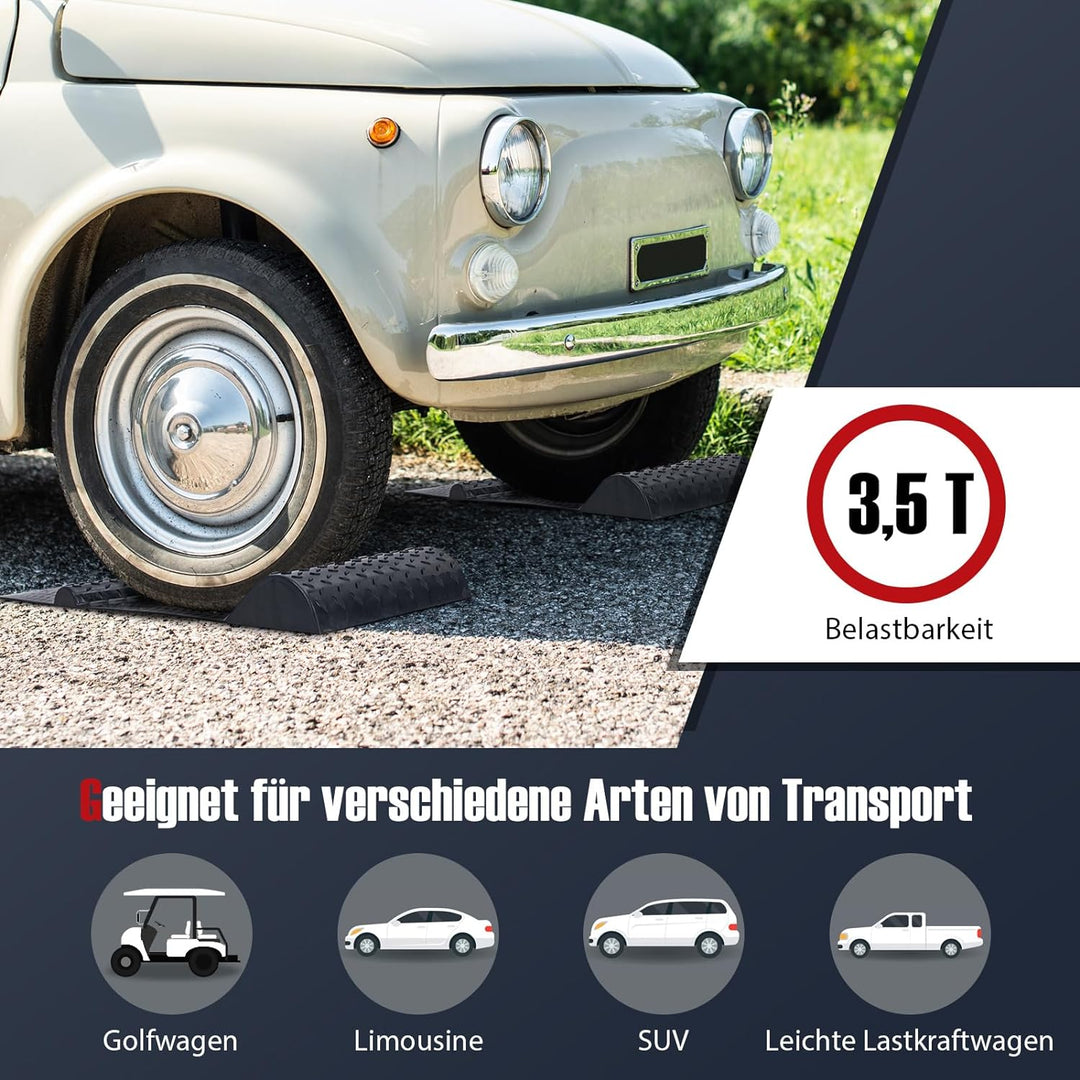 COSTWAY 2er Parkmatten mit Bremsschwelle, Einparkhilfe Parkbegrenzung Gummi, Autostopper Anfahrschut