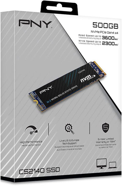 PNY CS2140 500GB M.2 NVMe Gen4 x4 Internal Solid State Drive (SSD), up to 3600MB/s - M280CS2140-500-
