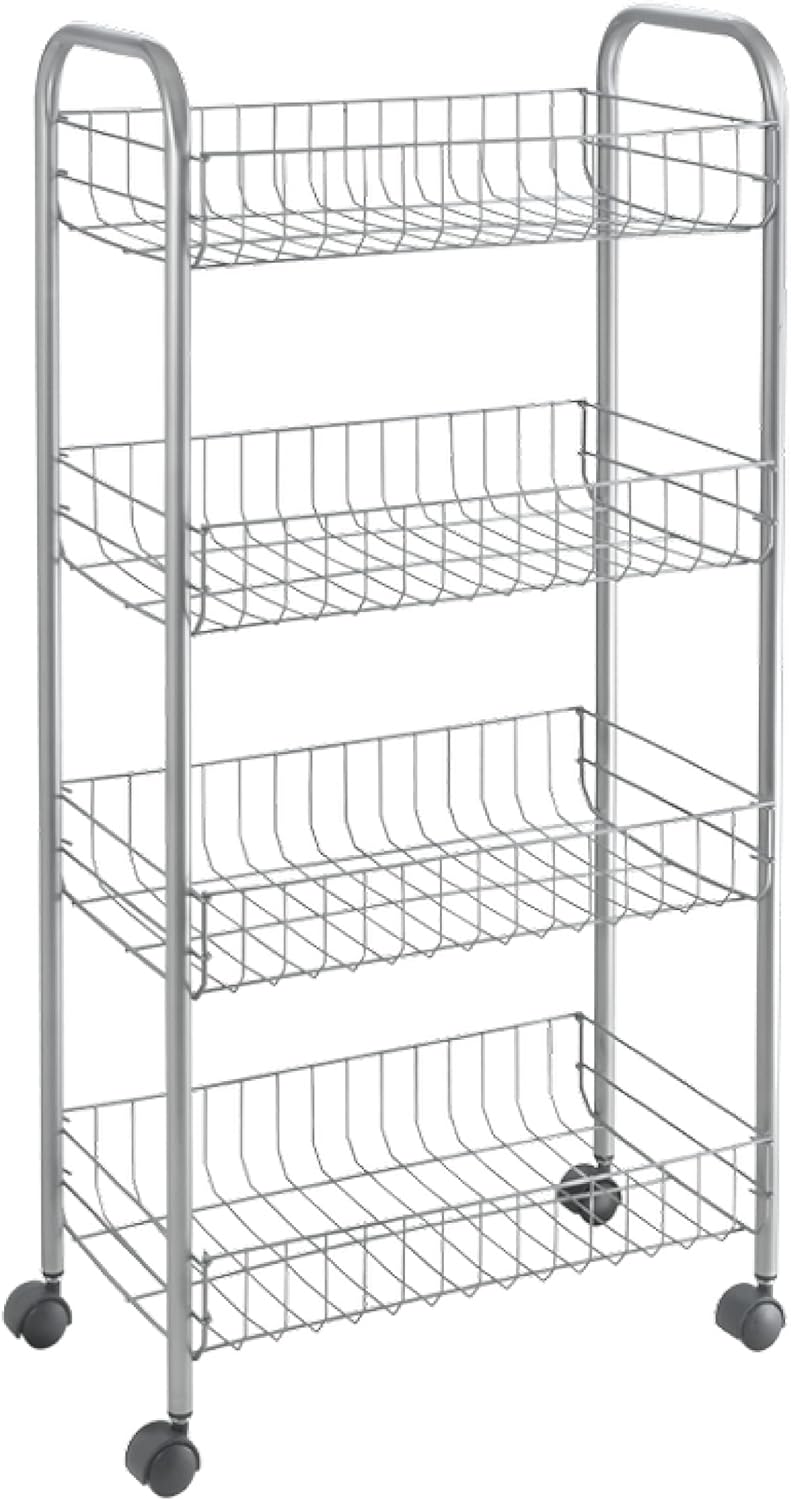 Metaltex Ascona- Mehrzweckwagen mit Rollen, Grau, 41 x 23 x 84 cm Silber, Silber