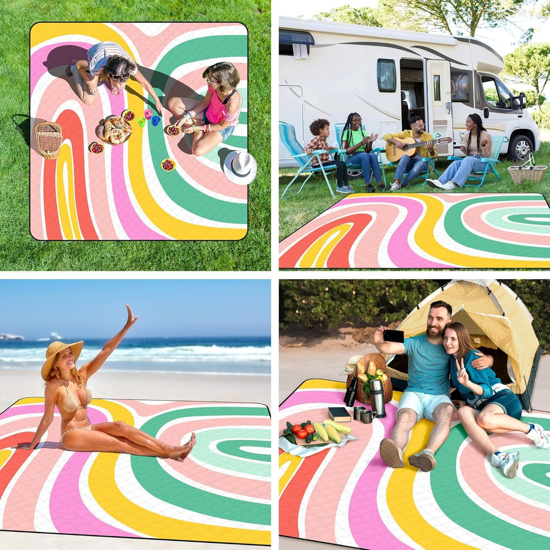 Jopee Picknickdecke Sandfrei, 200 x 200cm Faltbare Wasserdicht Stranddecke für 4-6 Personen, Leicht