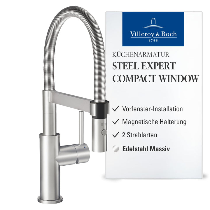 Villeroy & Boch Steel Expert Compact Window Küchenarmatur, Hochdruck, Wasserhahn Küche mit Vorfenste