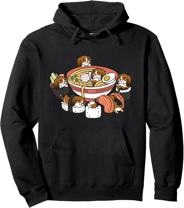 Ramen Sushi Basset Hound Hund Pullover Hoodie