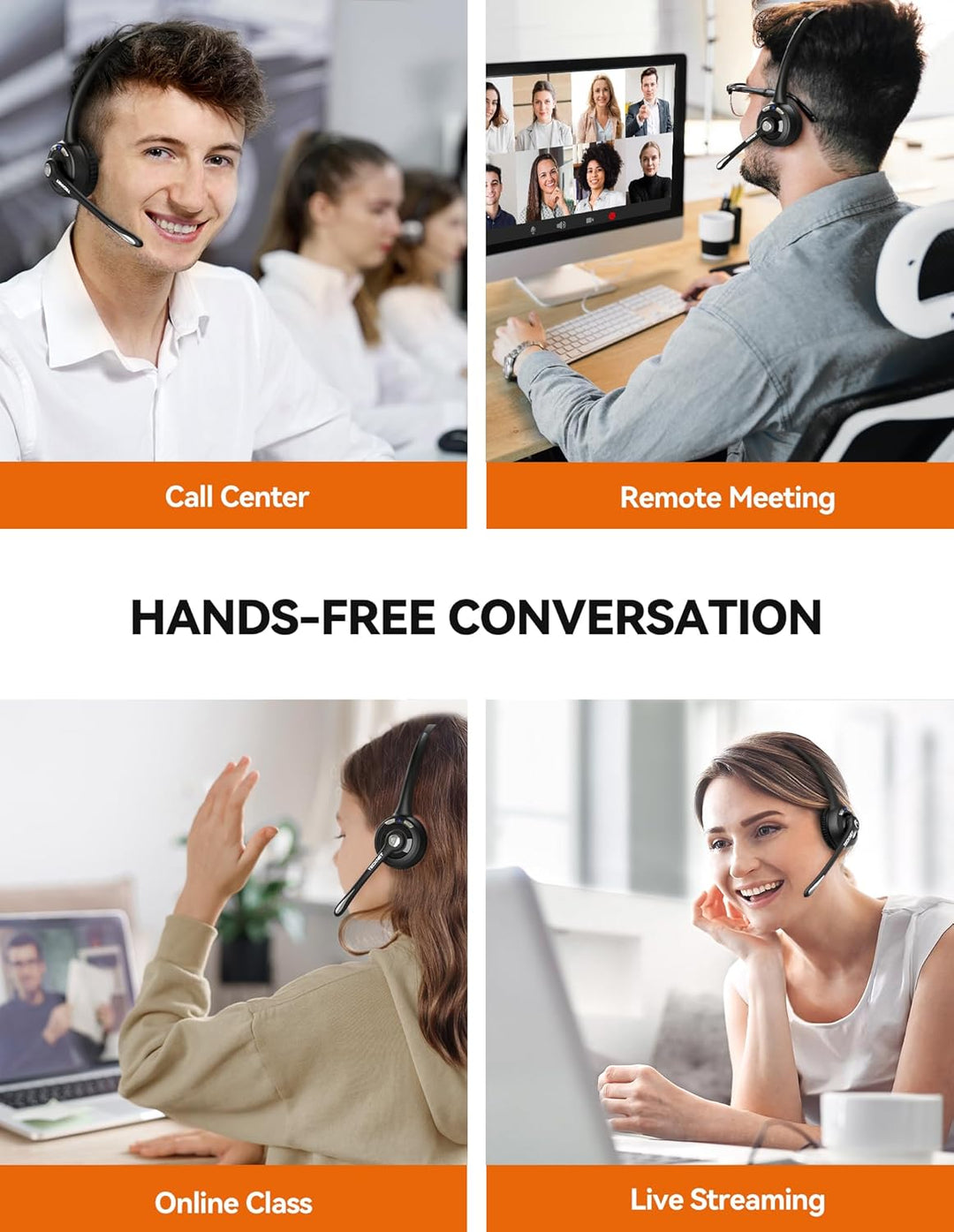 TECKNET Bluetooth Headset mit Mikrofon & USB Dongle, kabelloses PC Headset, Rauschunterdrückung und