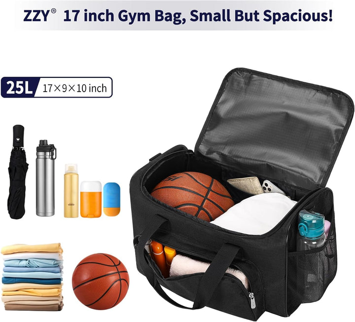 ZZY Kleine Sporttasche Herren 25L, Reisetasche Klein, Schwarz | 43x22x25cm, Mehreren Fächern, für Gy