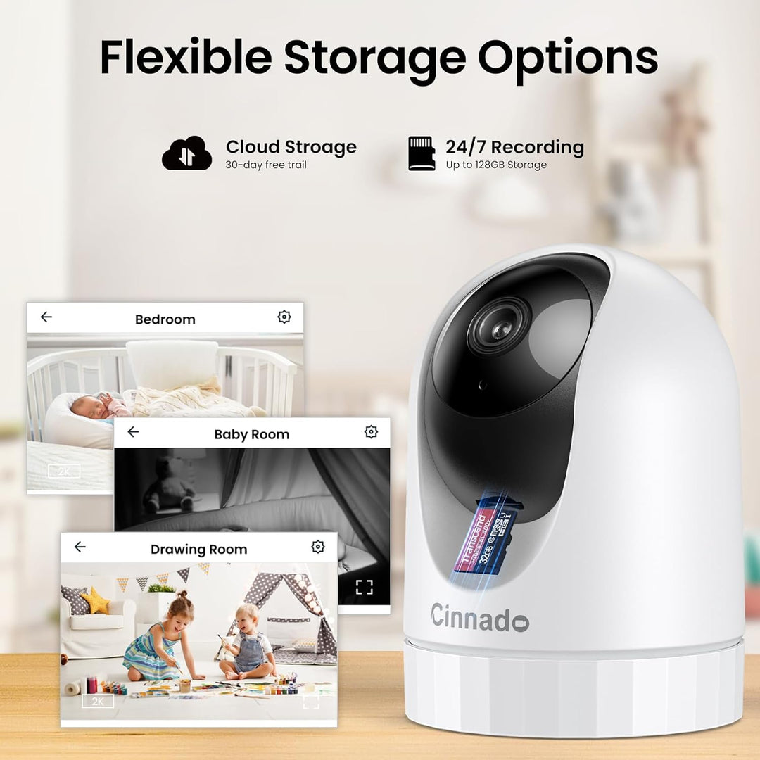 Cinnado Überwachungskamera Innen - 2K 3MP Babyphone mit Kamera, 360 Grad WLAN Indoor Hundekamera mit