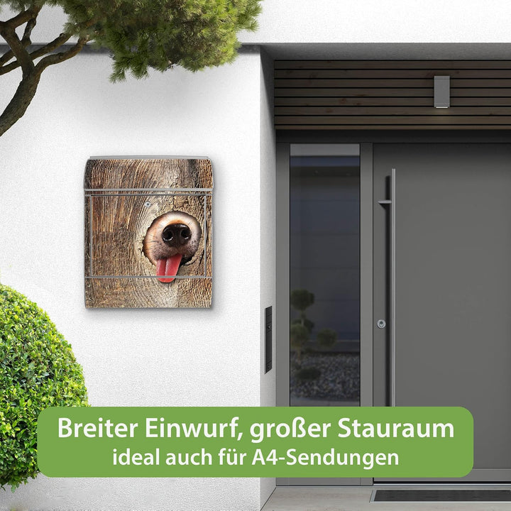 banjado® Design Briefkasten mit Motiv Rumschnüffeln 39x47x14cm &amp; 2 Schlüssel - Briefkasten Stahl Sil