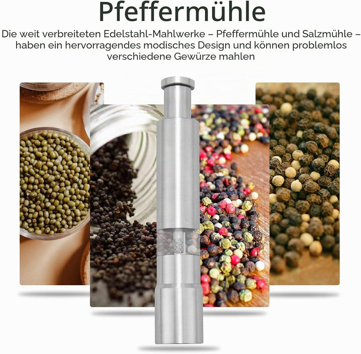 XIAOJUN 2-in-1 Mahlwerk-Set: 2 Schleifmaschinen und Pfeffermühlen-Set aus Edelstahl mit manueller Ta