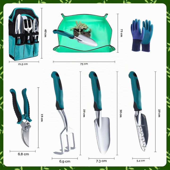 Gartenwerkzeug Set，9 Stück Garten Hand Werkzeuge，Praktische Aufbewahrungstasche und Anti-Rutsch-Grif