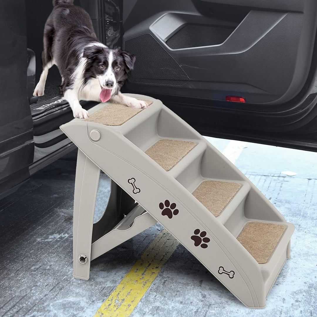 GYMAX Haustiertreppe mit 4 Stufen, klappbare Hundetreppe aus Kunststoff mit rutschfesten Fusspolster