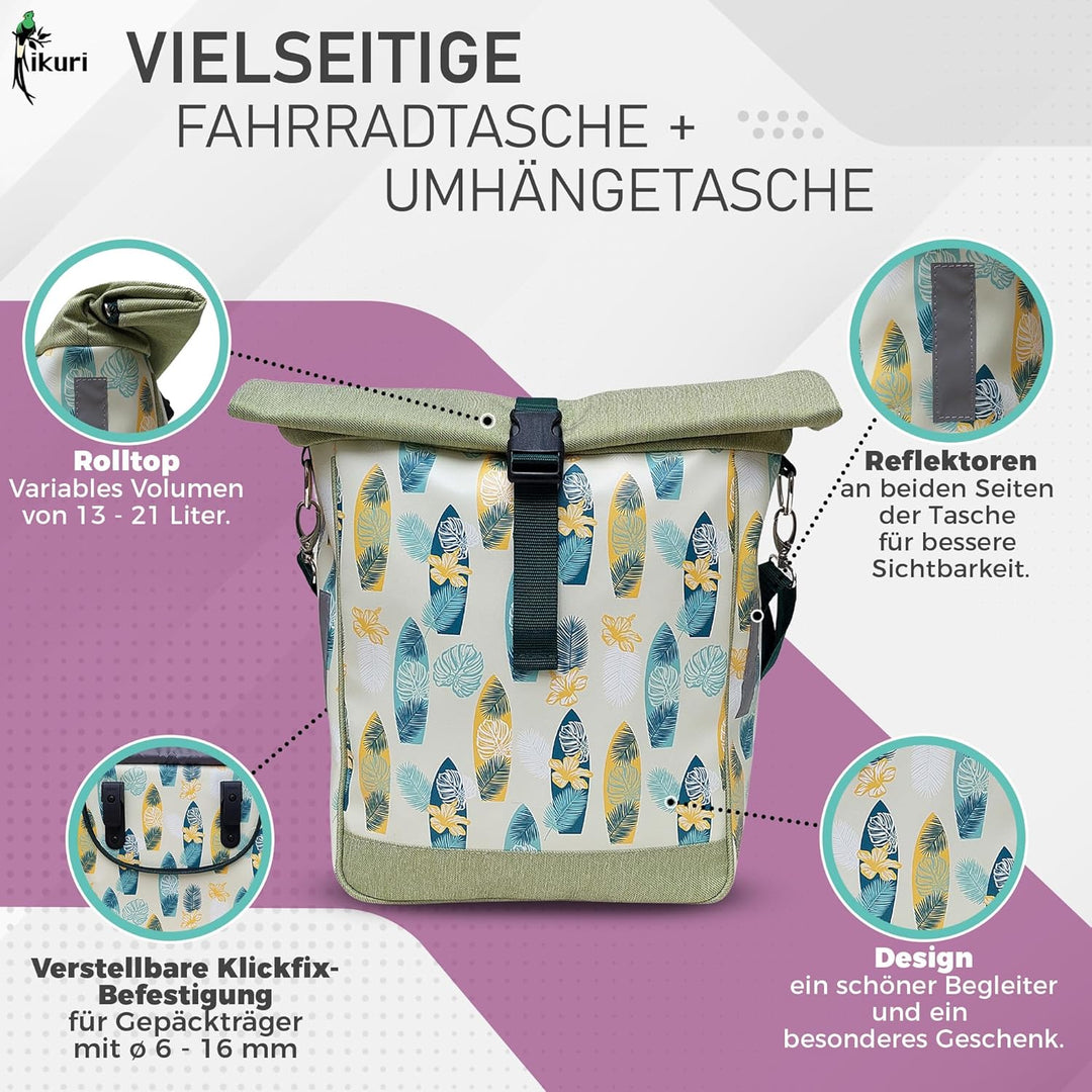 Ikuri Fahrradtasche für Gepäckträger Satteltasche Einzeltasche Packtasche, abnehmbar, mit Tragegurt