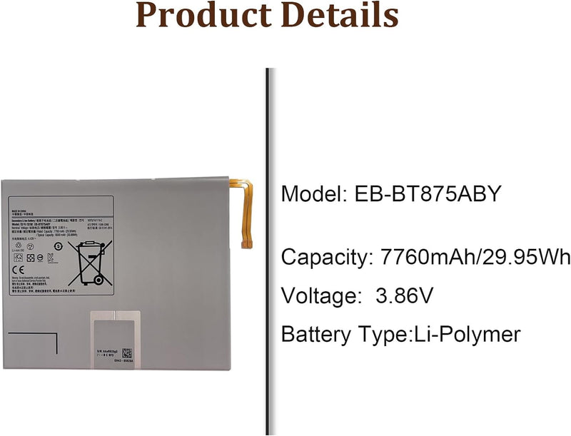 HIGHAKKU Ersatzakku Batterie EB-BT875ABY kompatibel mit Samsung Galaxy Tab S7 11 Inch SM-T870 SM-T87