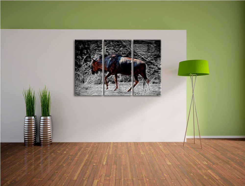 gigantische Kaffernbüffel in der Savanne schwarz/weiss Deluxe 3-Teiler Leinwandbild 120x80 Bild auf