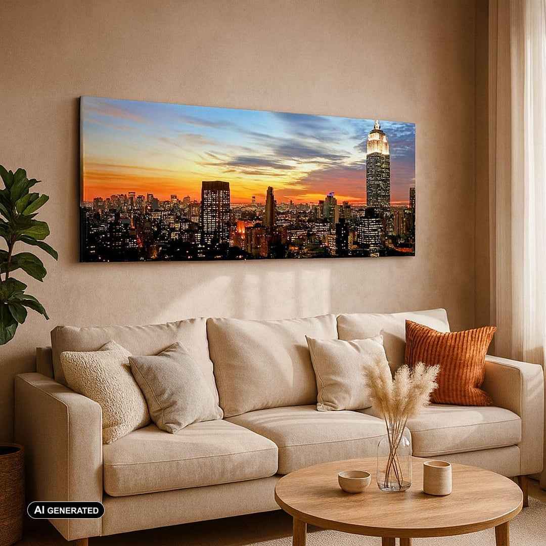 Wandbilder Dekoration Wohnzimmer Amerika gebäude sonnenuntergang wolkenkratzer Bilder auf Leinwand 1