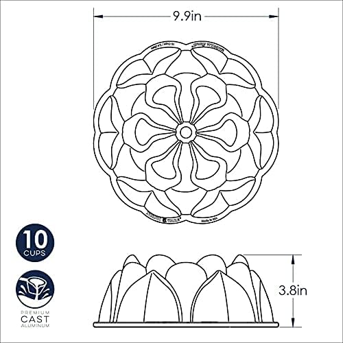 Nordic Ware Backform Magnolia Bundt Aluminium Gold, 25,1cm x 25,1cm, NW 93848 25,1cm Gold, 25,1cm Go