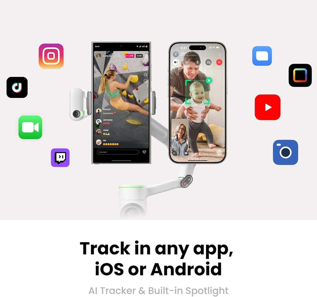 Insta360 Flow 2 Pro Grau - Faltbarer AI Gimbal, Tracking in 200+ Apps mit Apple DockKit, Multi-Perso