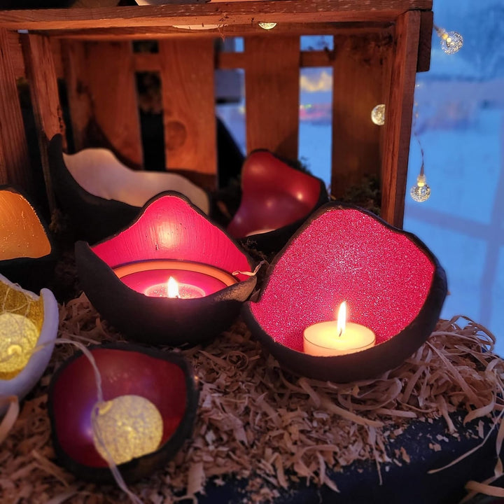 Lichtschale magenta - S (15cm) - Beton schwarz/grau - Unikat handmade - Windlicht - Geburtstagsgesch