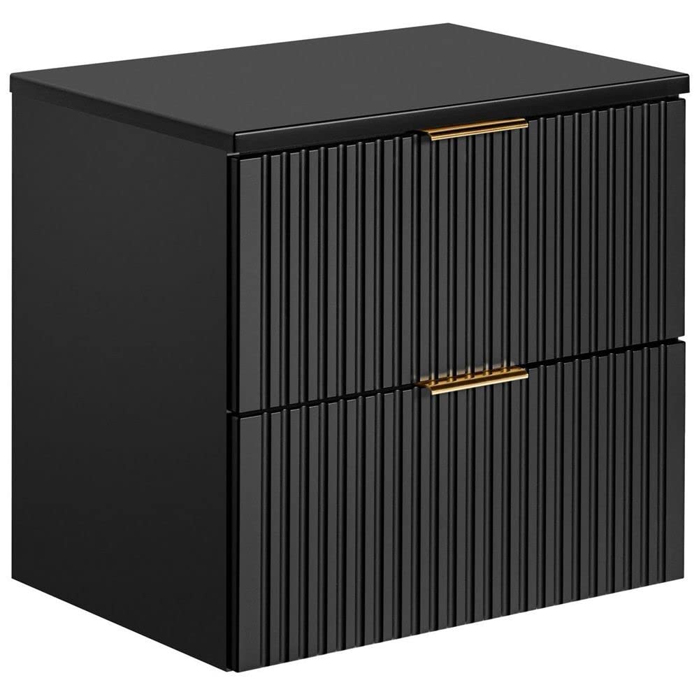 Lomadox Badezimmermöbel Waschtisch-Unterschrank 60cm matt schwarz mit gerilllter Front Waschbecken B