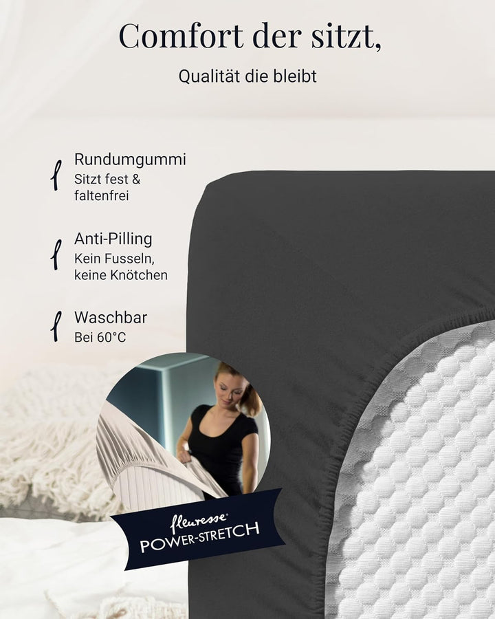 fleuresse 1119 XXL Jersey Stretch Spannbetttuch (96% Baumwolle, 4% Elasthan), mit Rumdumgummizug, Ök
